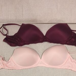 Elegant Women's Lace Push-Up Nursing Bra Set - Burgundy and Blush